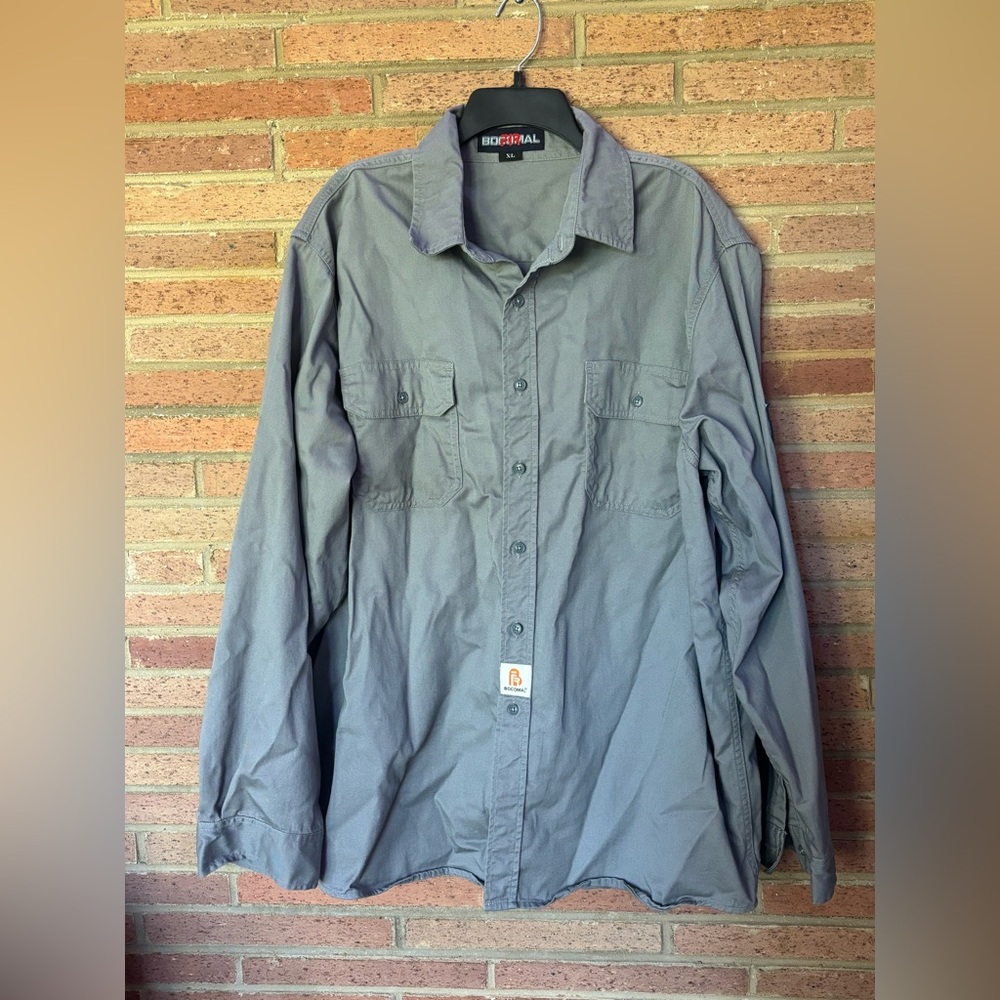 Men’s Bocomal FR Work Shirt Welding Size XL Gray, Fire Resistant, Long Sleeve